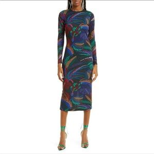 FARM Rio Amazonia Night Rainforest Long Sleeve Bodycon Dress